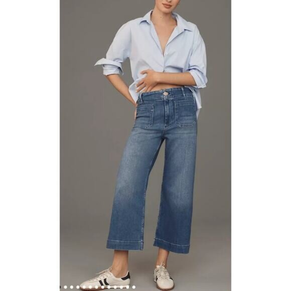 Anthropologie Maeve The Colette Crop High Rise Wide Leg Jeans Sz 27 Blue - Picture 11 of 12